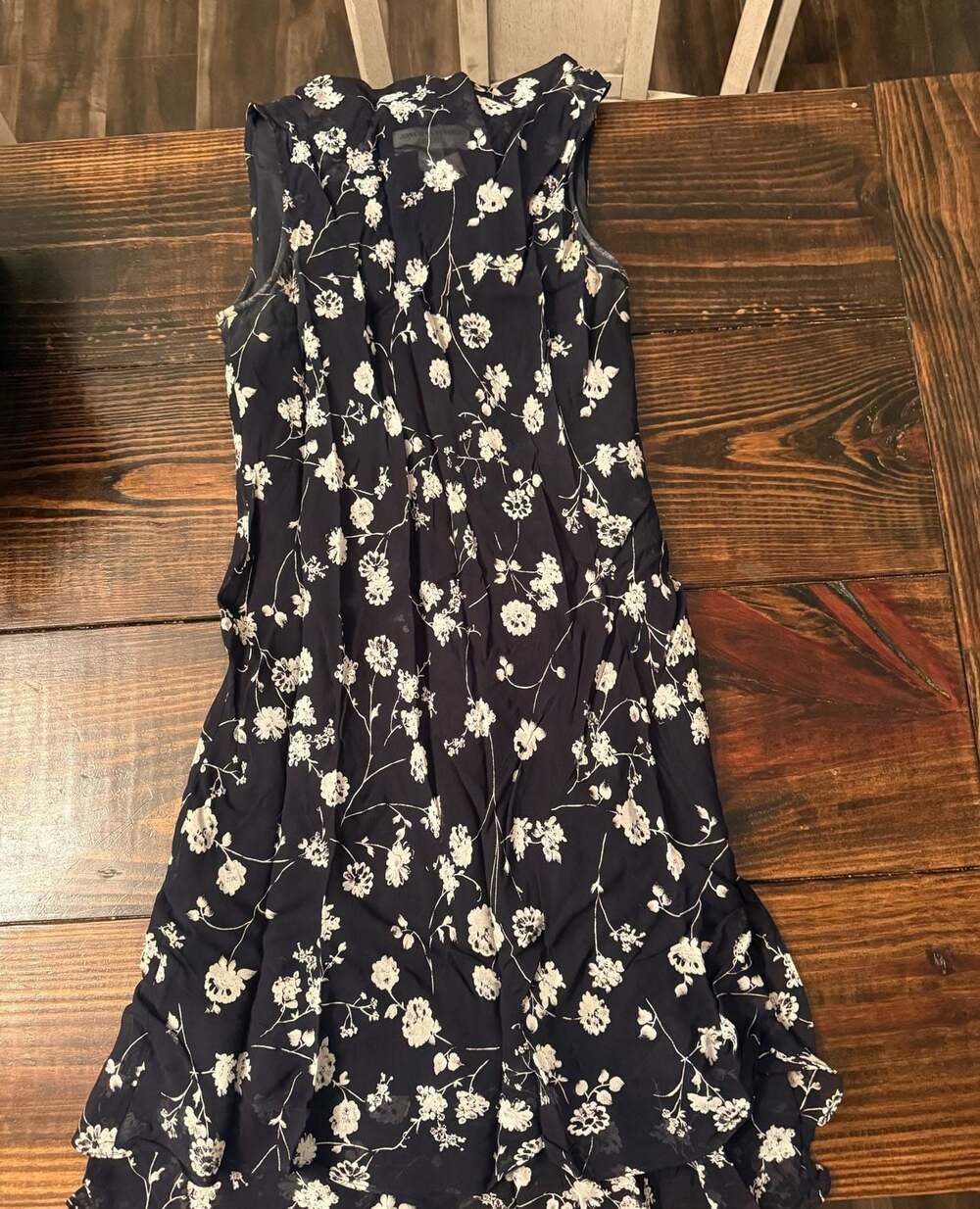 Jones New York Dress Womens Size 12 Navy Blue White Floral Sleeveless Midi Dress